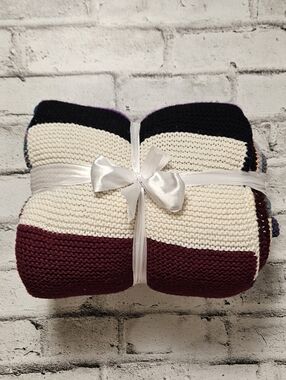 Handmade Knit Patchwork Blanket 52x69 Color Block Throw